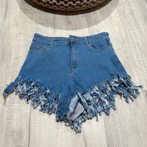 Frayed Denim Blue Women's Shorts
